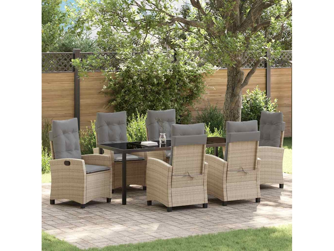 Vidaxl Conjunto De Jantar Para Jardim 7 Unid. Bege Vime Pe