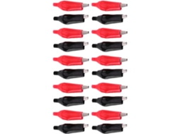 Conjunto Aramox com 20 garras Jacaré de 28 mm em PVC vermelho e branco para testes elétricos, laboratórios e escritórios.