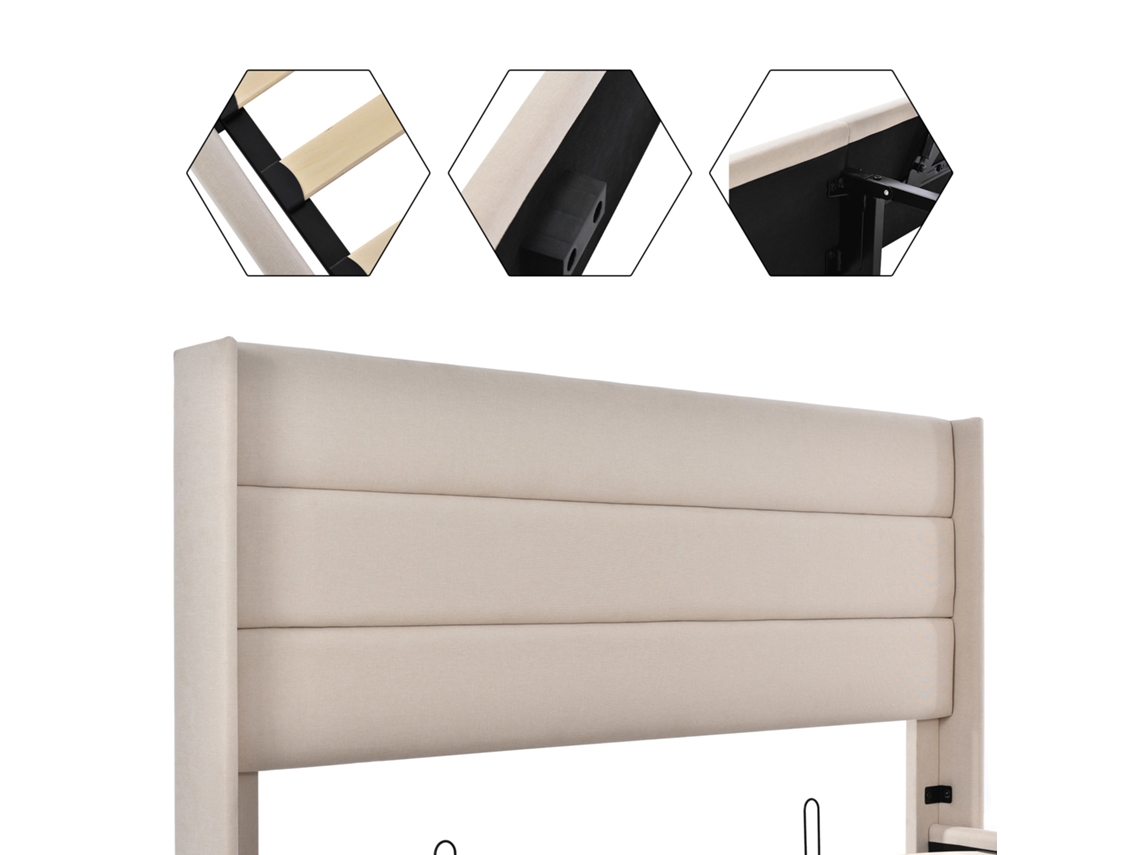 Camas ROLIPO com Baú Hidráulico e Colchão Incluído 160x200 Bege