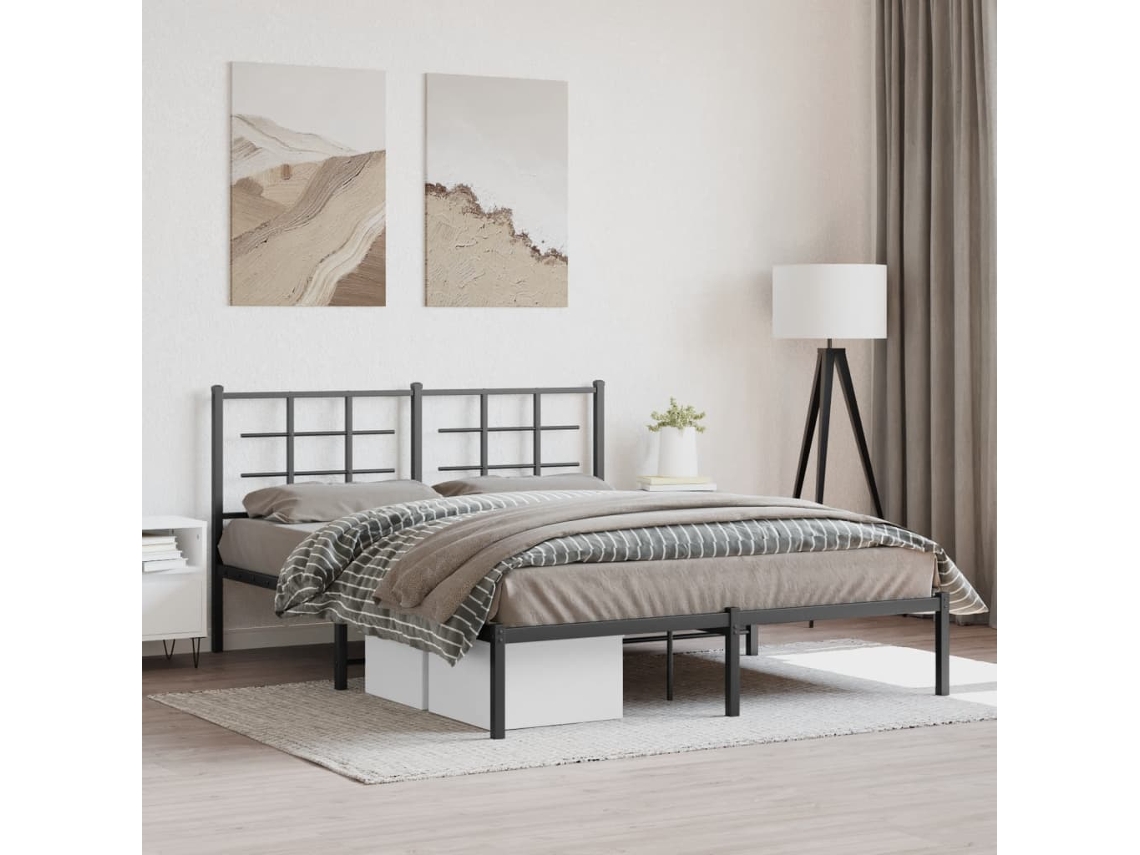Vidaxl Estrutura De Cama Em Metal Com Cabeceira 150x200 Cm Preto