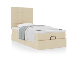 Vidaxl Cama Otomana Com Colchão 100x200 Cm Tecido Creme