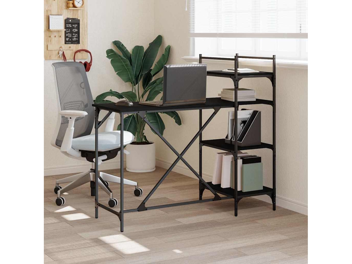 Vidaxl Secretária De Computador Com Prateleiras 120x47x109 Cm Preto