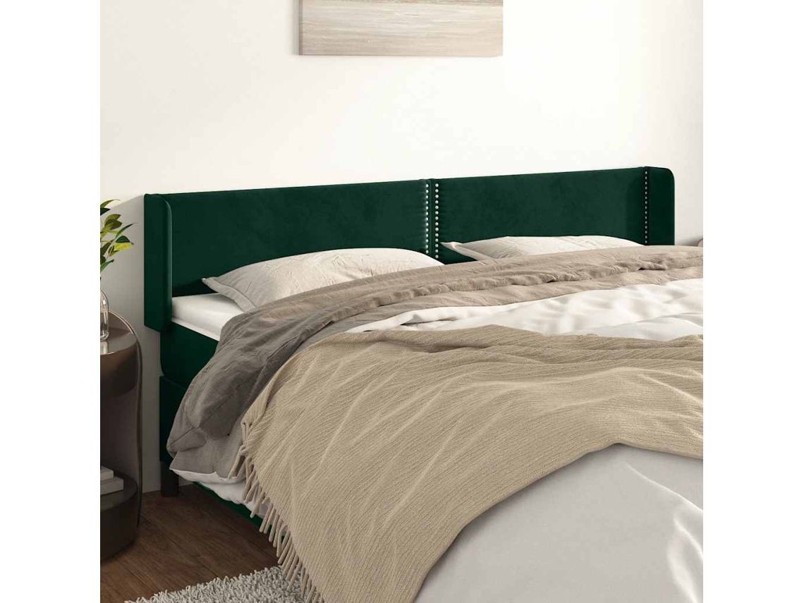 Cabeceira De Cama | Painel De Cama C/ Abas Veludo 203x16x78/88cm Verde-escuro