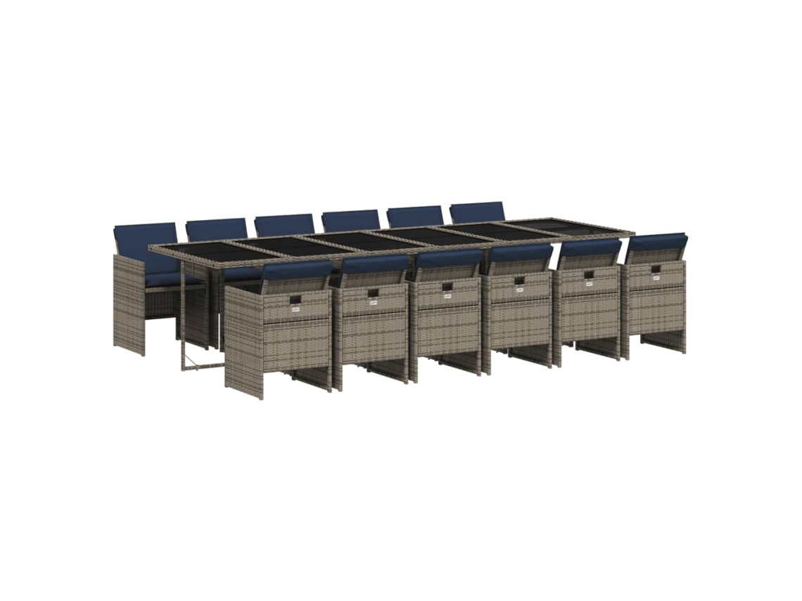 Conjunto de Jantar para Jardim com 13 Peças e Almofadas em Rattan Sintético Cinza MAISON EXCLUSIVE
