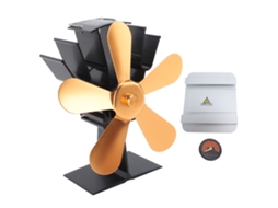 Ventilador Estufa Madeira Calor 5 Lâminas Dourado Termômetro