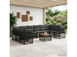 Vidaxl Conjunto De Sofás Para Exterior 11 Unid. Preto E Cinza Escuro