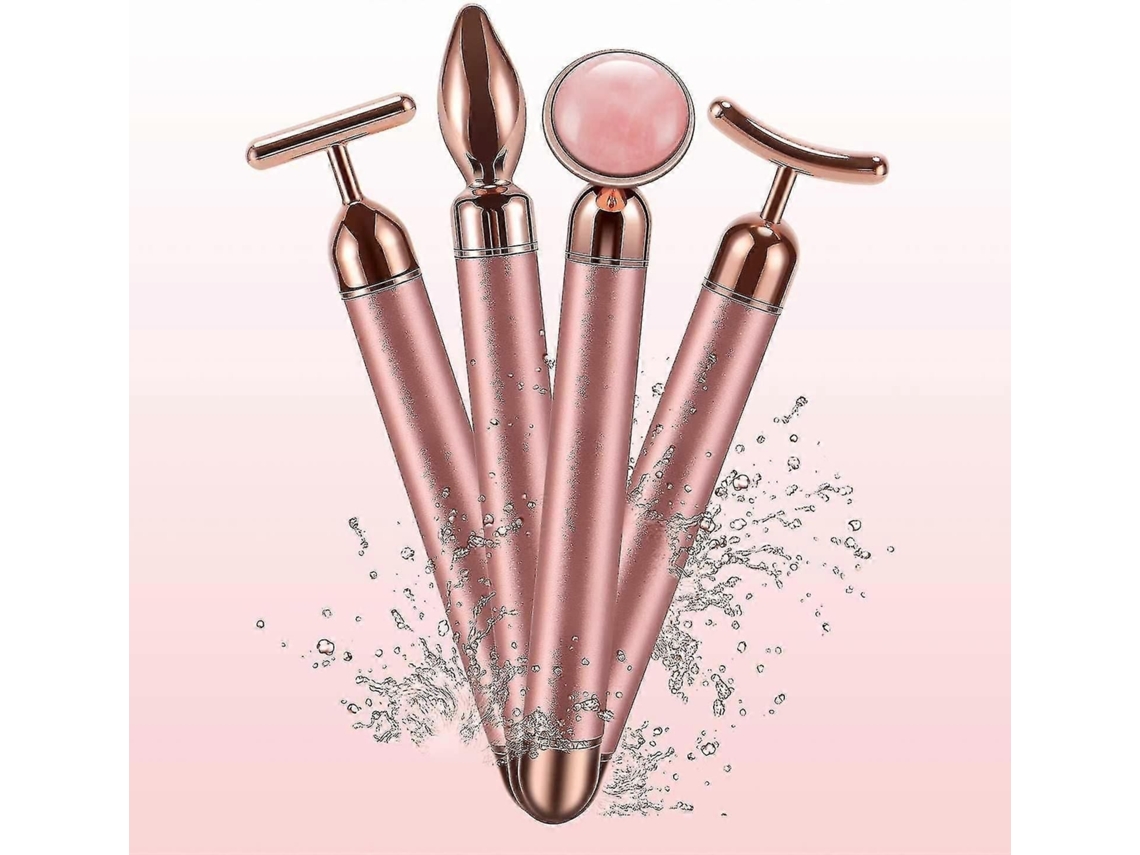 Masajeador Facial de Pulso 4 em 1, Elétrico Rodillo Jade Cuarzo Rosa, Compatível com Compatív El a Cabeça, Mejilla, GOKOCO