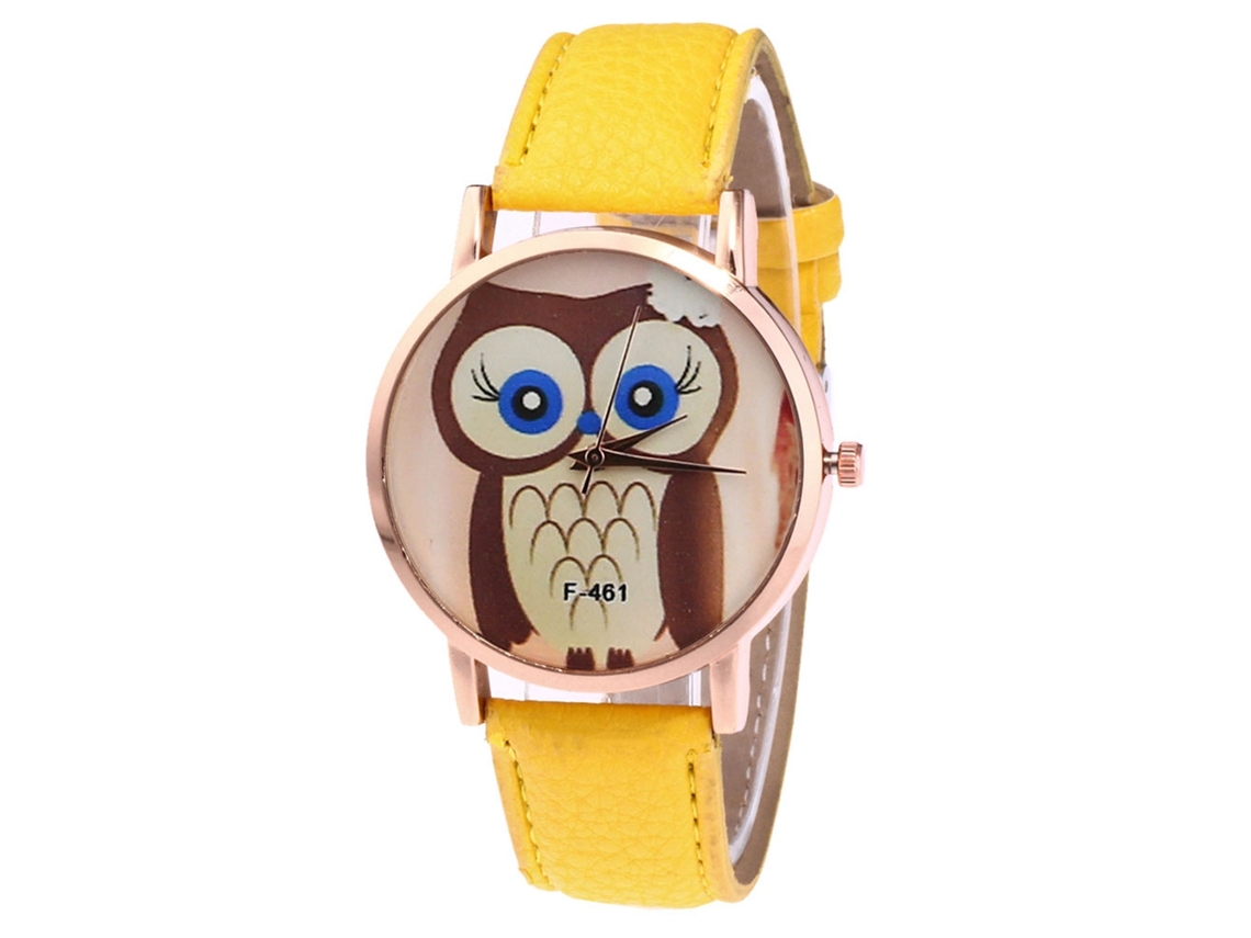 Relógio de Pulso Analógico de Quartzo Casual com Pulseira Pu Amarelo para Mulher