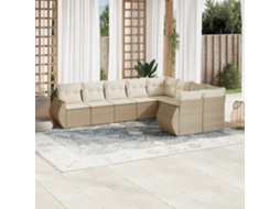 Vidaxl 9 Pcs Conjunto De Sofás P/ Jardim Com Almofadões Vime Pe Bege
