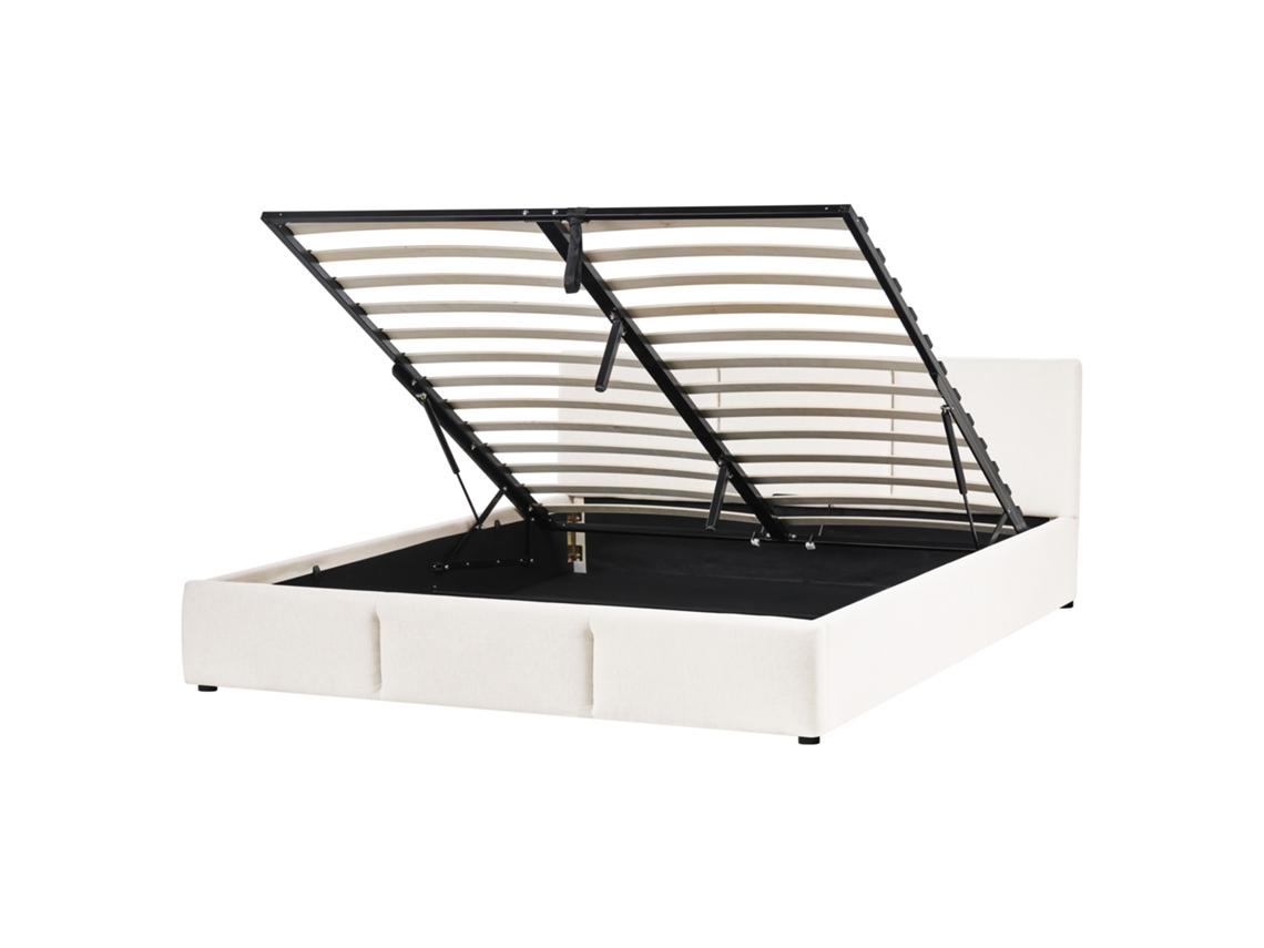 Cama Con Almacenaje Beliani Bousse De Tela Blanco 171x219x79