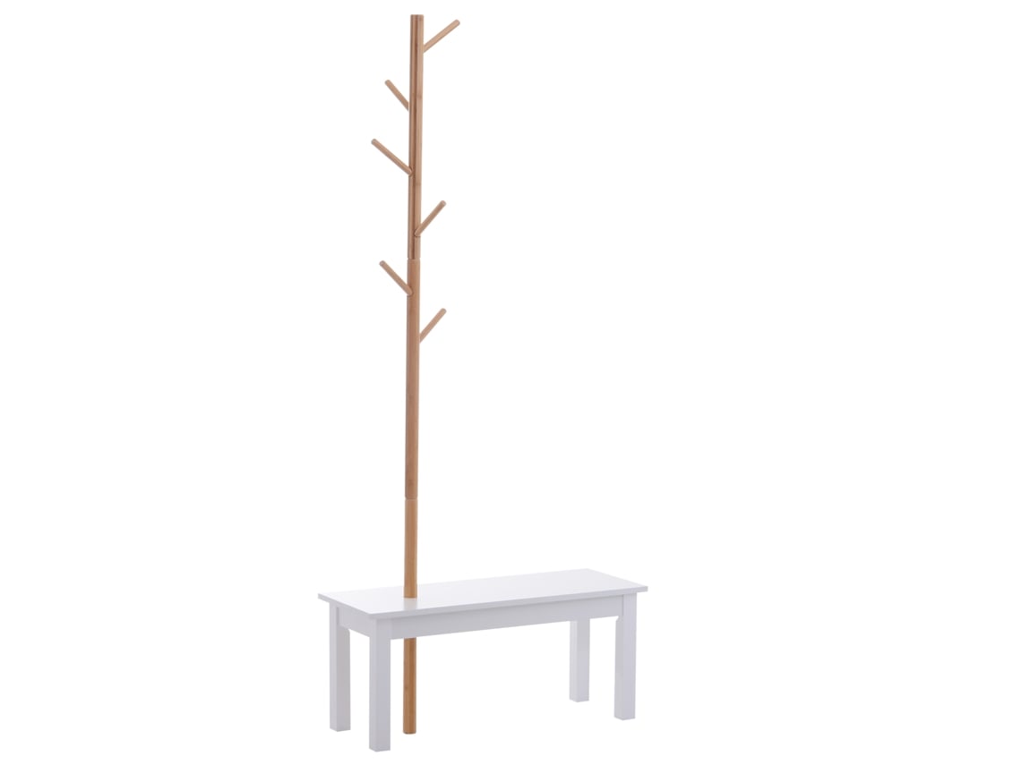 Banco Com Cabide, Cor Branco, Em Madeira E Bambu, Para Quarto E Corredor, Com Também, 80 X 30 X 180 Cm