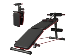 Banco Abdominal Dobrável E Ajustável Com Máquina De Remo E 2 Cordas, Aço 51x137x50-66 Cm, Preto E Vermelho