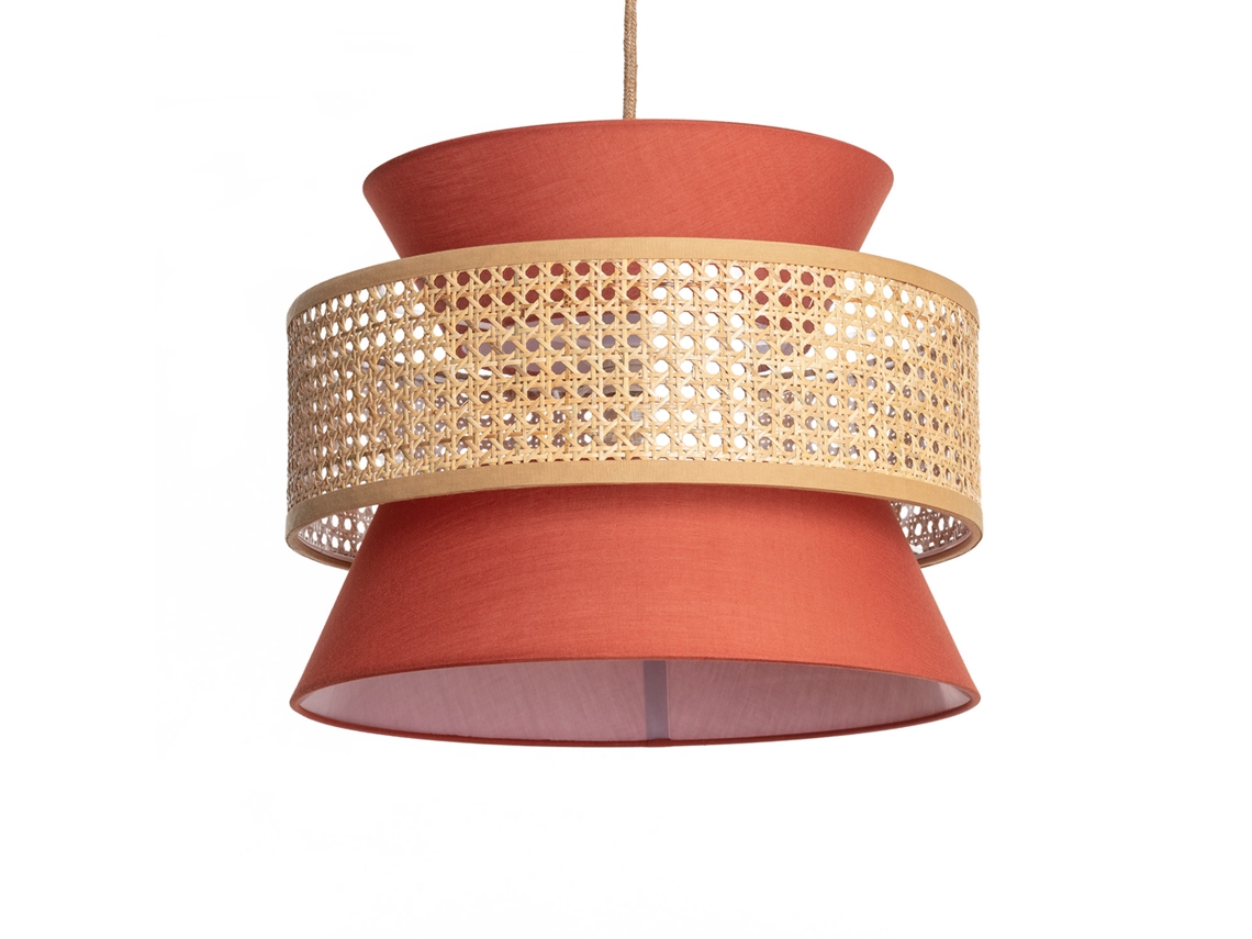 Candeeiro Suspenso Rattan e Tecido Chulu Terracota LEDKIA