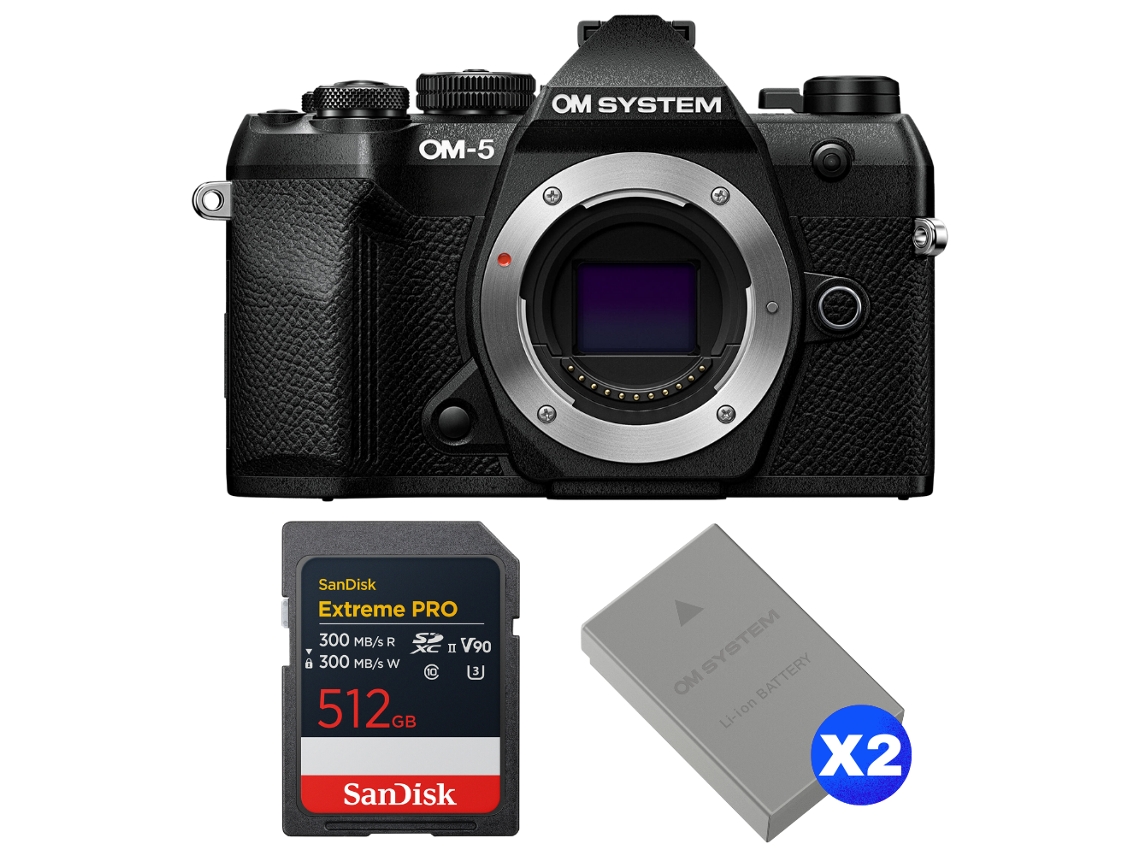 Om 5 Mark Ii Preto + 1 Sandisk 512gb Extreme Pro Uhs ii Sdxc + 2 Om System Bls 50 + Ebook “20 Dicas para Fotos Que Impressionam” OM SYSTEM