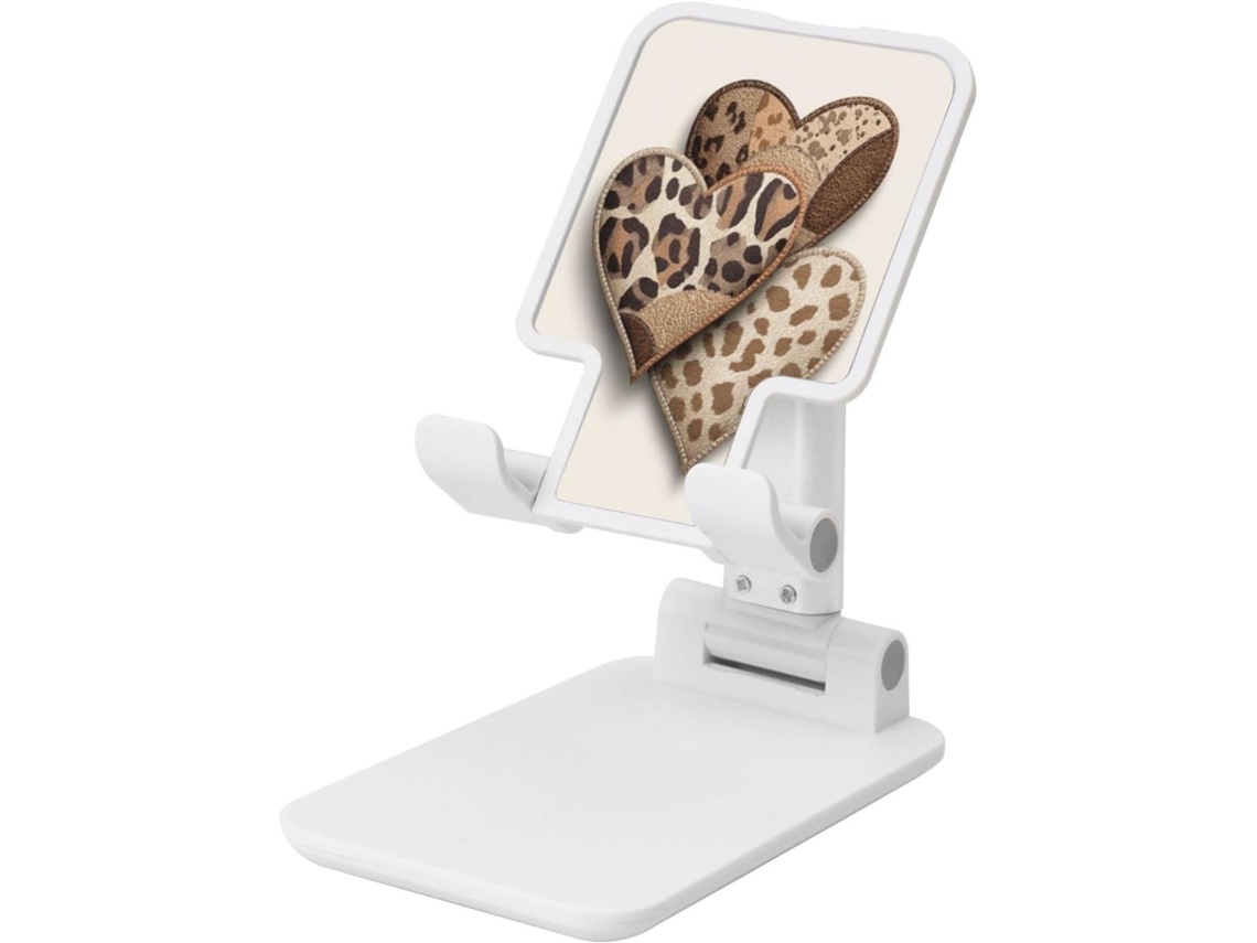 Suporte Dobrável Para Celular Com Três Corações, Estampa De Leopardo Em Estilo Patchwork, Altura Ajustável, Compatível