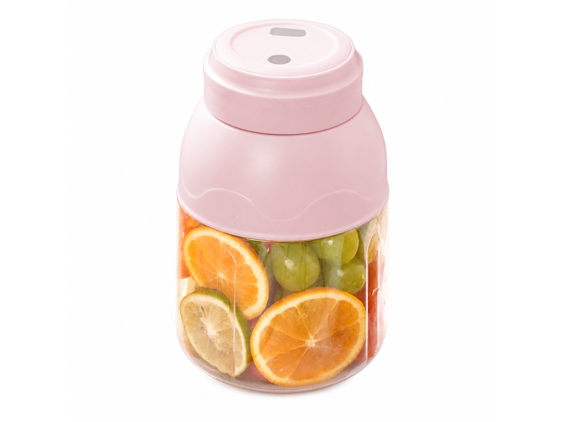 Liquidificadora Portátil Elétrica Usb 800 Ml Rosa Com 2 Tampas E Palhinha, Copo Para Sumos
