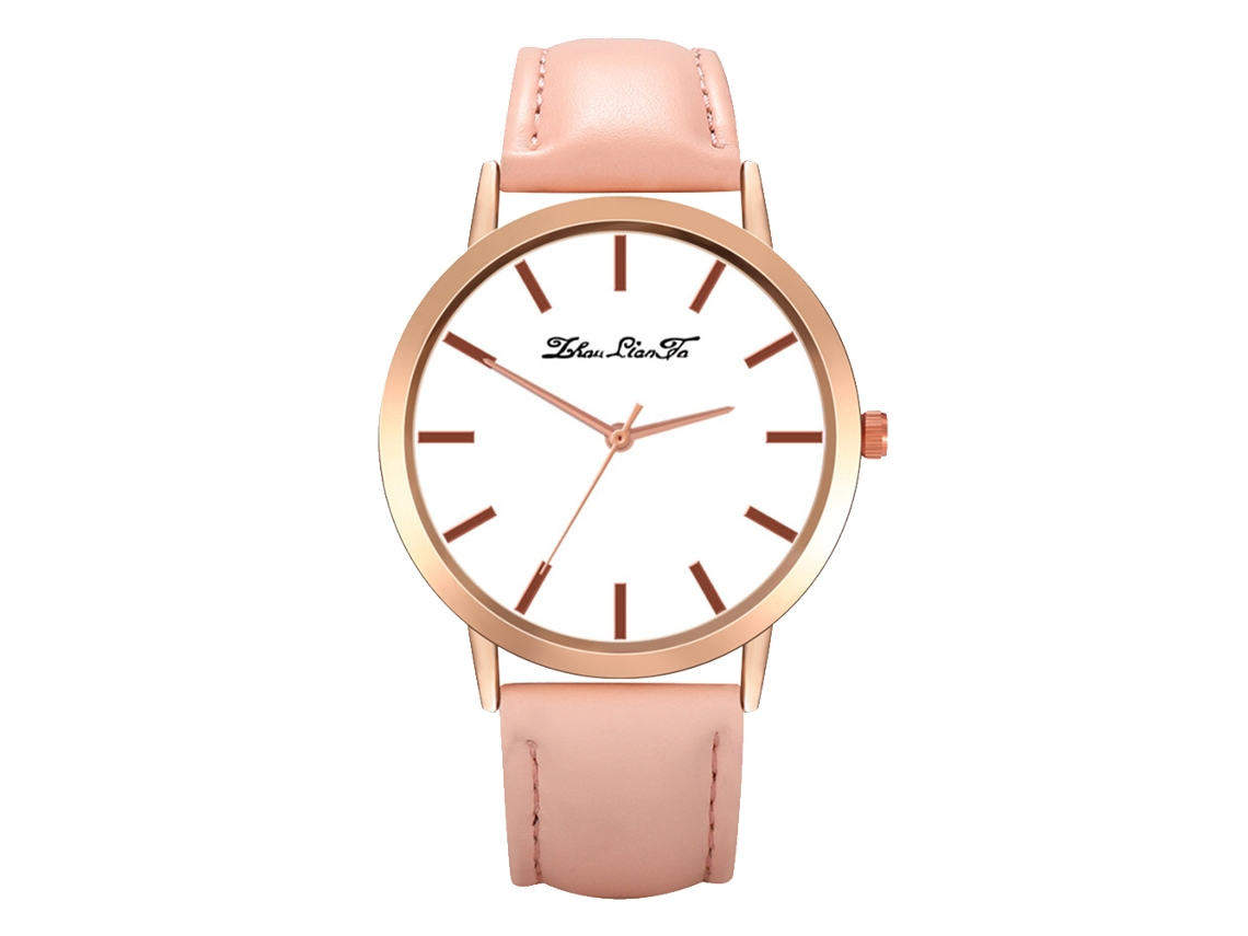 Relógio de Pulso Feminino Analógico de Quartzo com Pulseira Pu Estilo Clássico Rosa