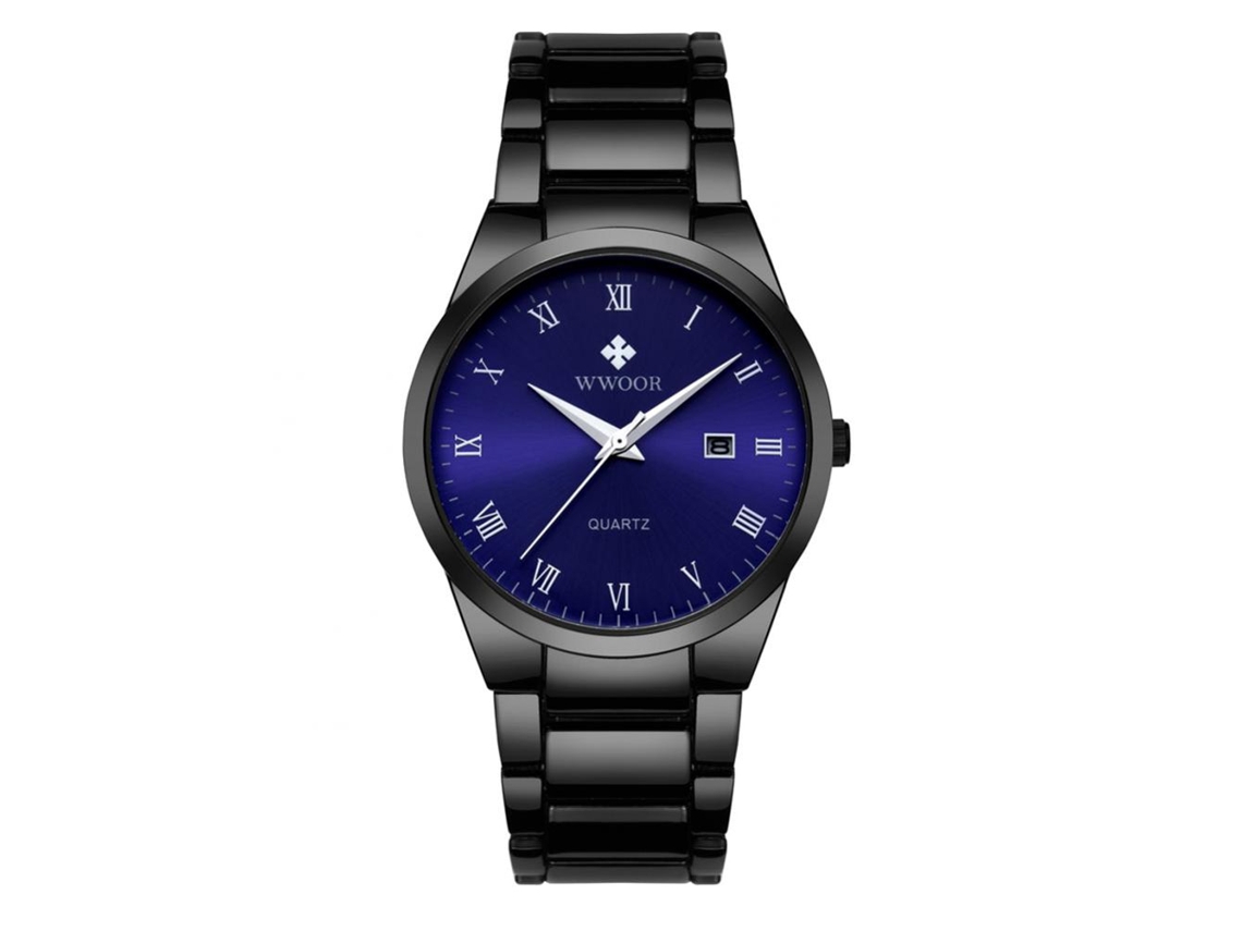 Relógio de pulso masculino Wwoor, elegante e moderno para negócios, com mostrador grande, resistente à água, movimento de quartzo e na cor azul.