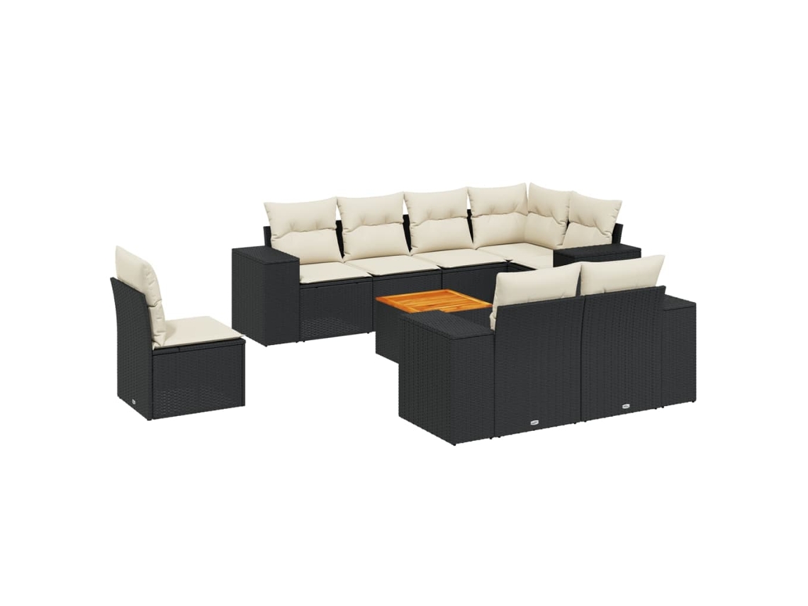 Conjunto de 9 Sofás para Jardim com Almofadões Vime Pe Preto MAISON EXCLUSIVE (9 pcs)