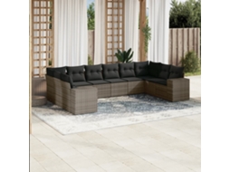 Vidaxl 10 Pcs Conjunto Sofás De Jardim C/ Almofadões Vime Pe Cinzento