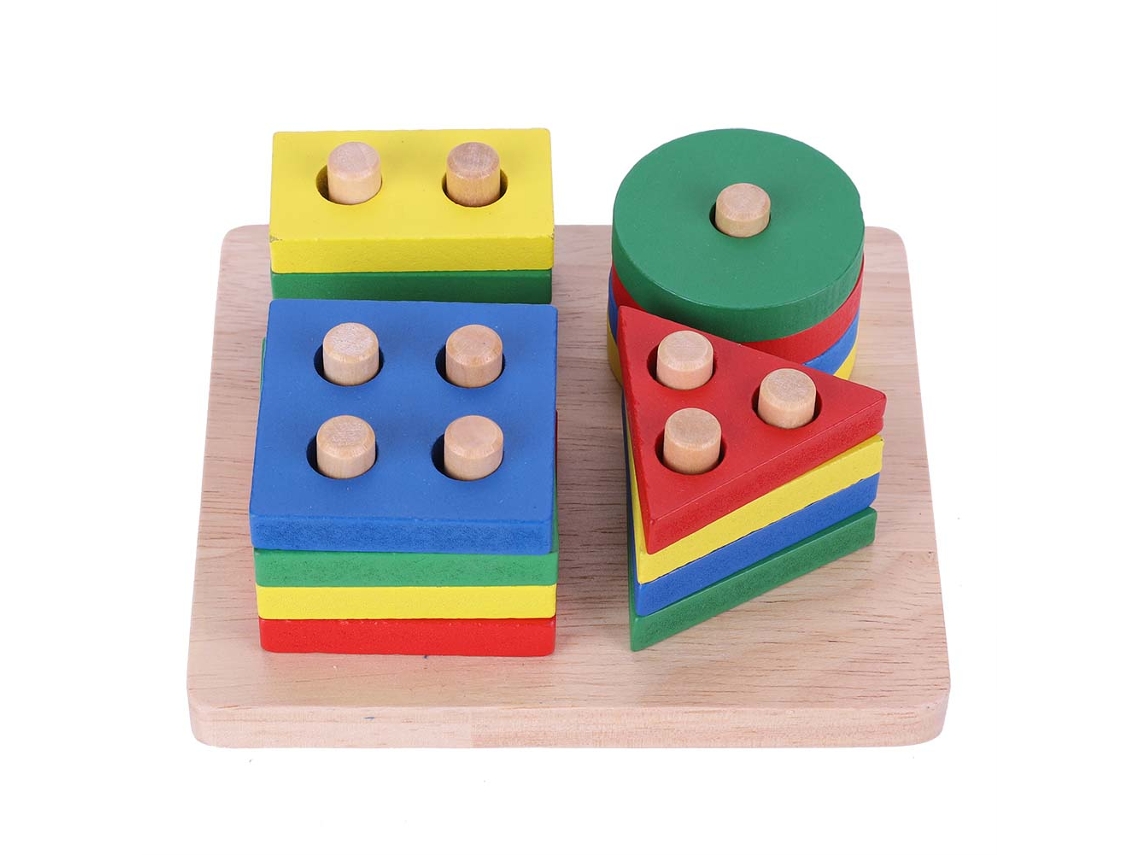 Blocos de madeira com formas geométricas para crianças, brinquedo educativo para o desenvolvimento da inteligência.