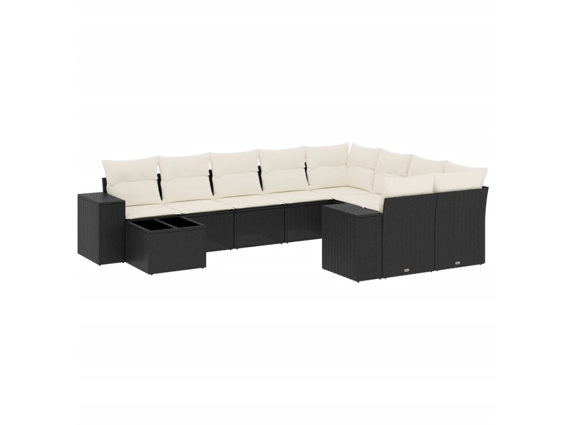 Conjunto de 10 sofás de jardim com almofadões Vime Pe Preto MAISON EXCLUSIVE