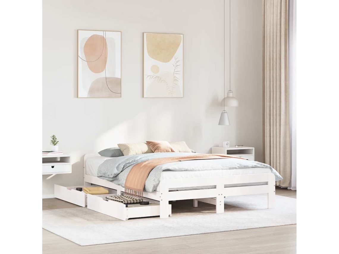 Vidaxl Cama Sem Colchão 140x190 Cm Madeira De Pinho Maciça Branco