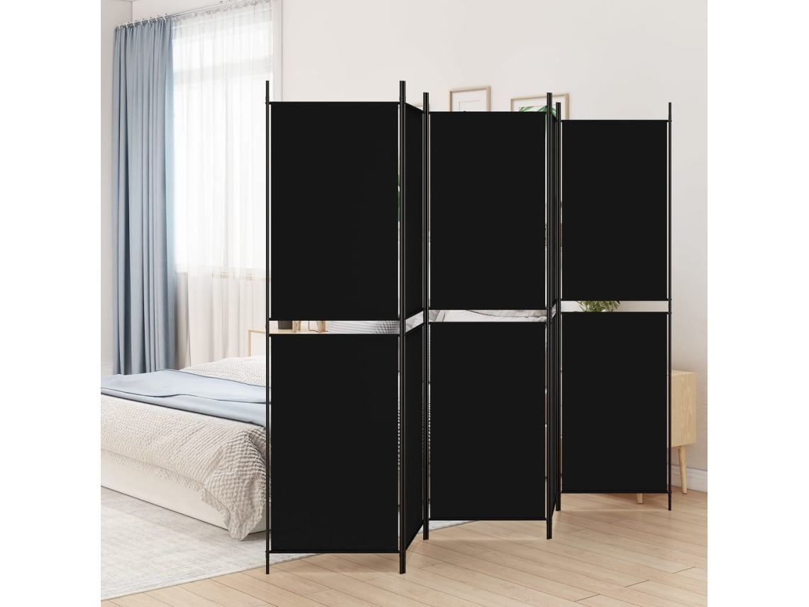 Vidaxl Divisória Com 5 Painéis 250x200 Cm Tecido Preto
