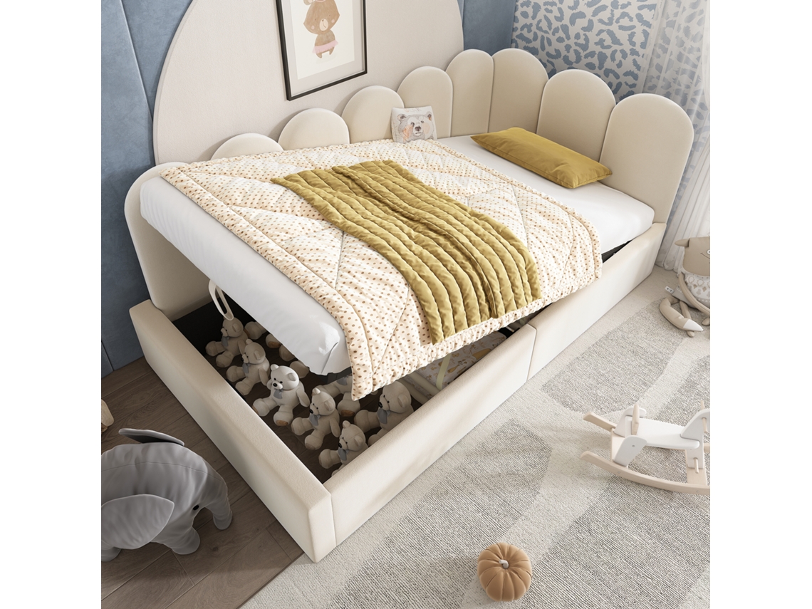 Cama De Dia Polsterbett 90x190 Cm Com Armazenamento Hidráulico Samt Bege