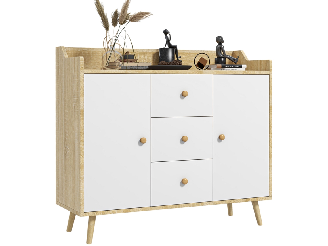 Aparador Moderno Aglomerado Pinho 3 Gavetas 2 Armários 90x32x80cm