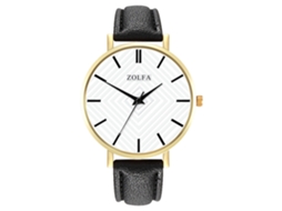 Relógio de casal casual e estiloso com pulseira de couro PU, movimento de quartzo e pulseira redonda (preto)