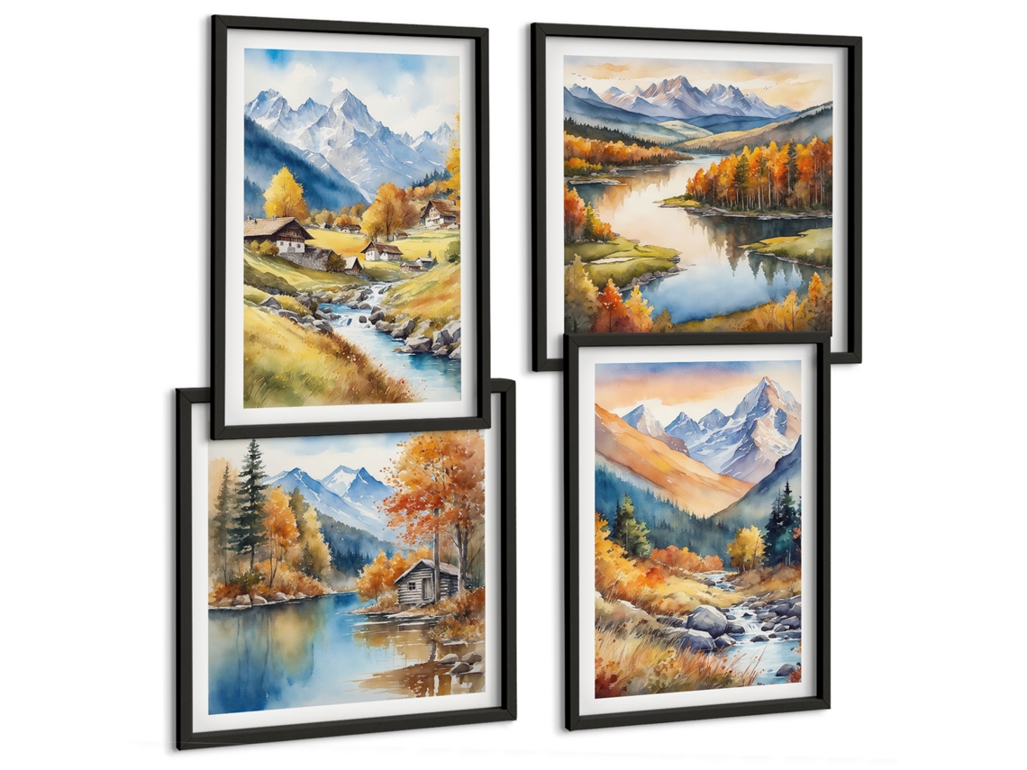 Quadros Decorativos Para Parede Figuras Abstratas Em Tons Pastel Moldura Preta Fotos Para O Escritório Espelharte (conjunto De 4 Imagens)