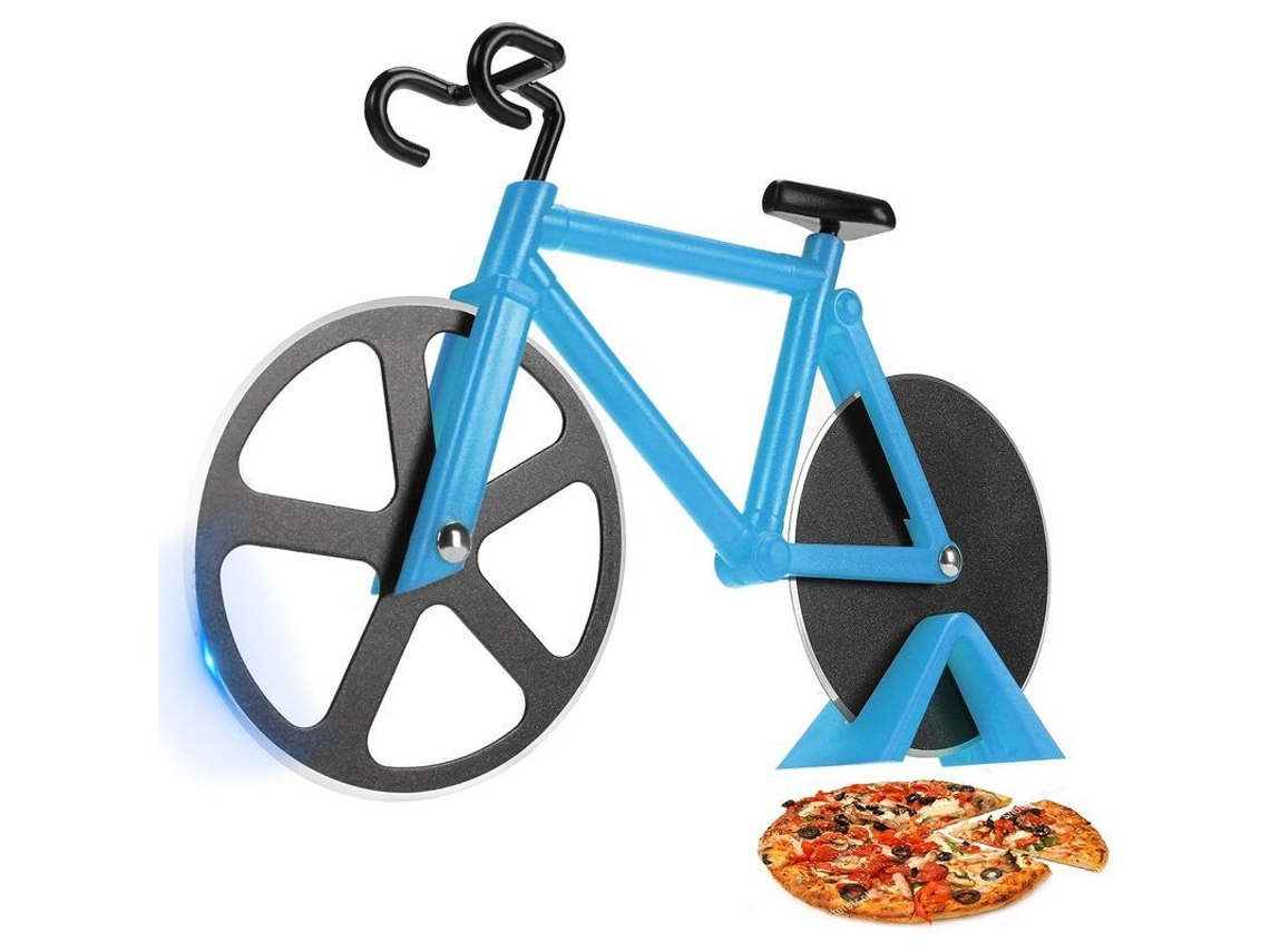 2026 cortador de Pizza Bicicleta de Acero Inoxidable Con Ruedas Dobles Y Soporte Azul
