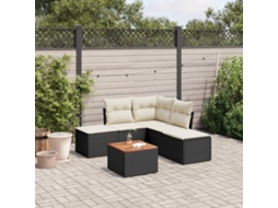 Jogo de Sofá Jardim 6 Peças C/ Almofadões Vime Pe Preto Dkd Home Decor