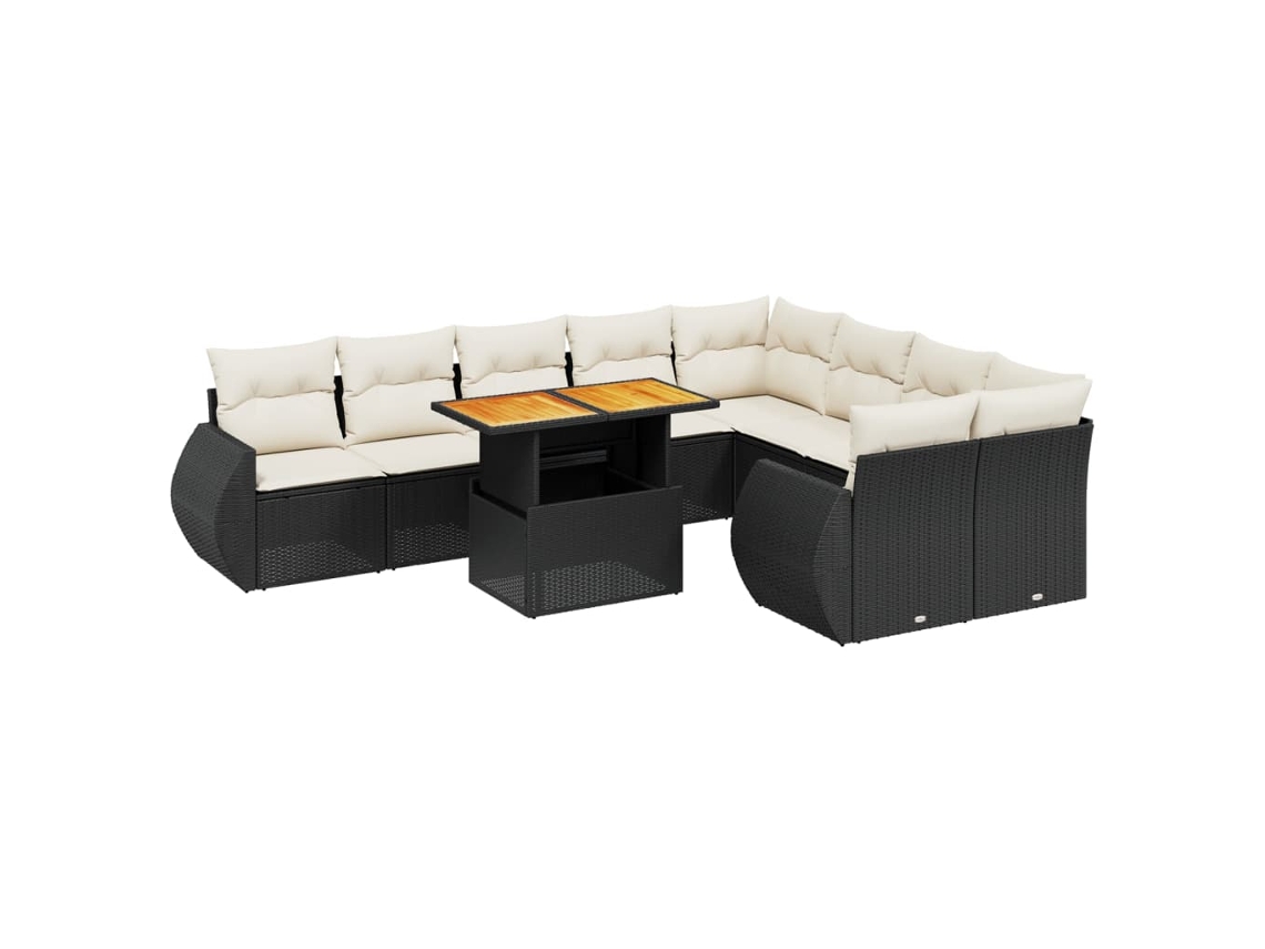 Conjunto de 10 Sofás de Jardim com Almofadões Vime Pe Preto MAISON EXCLUSIVE