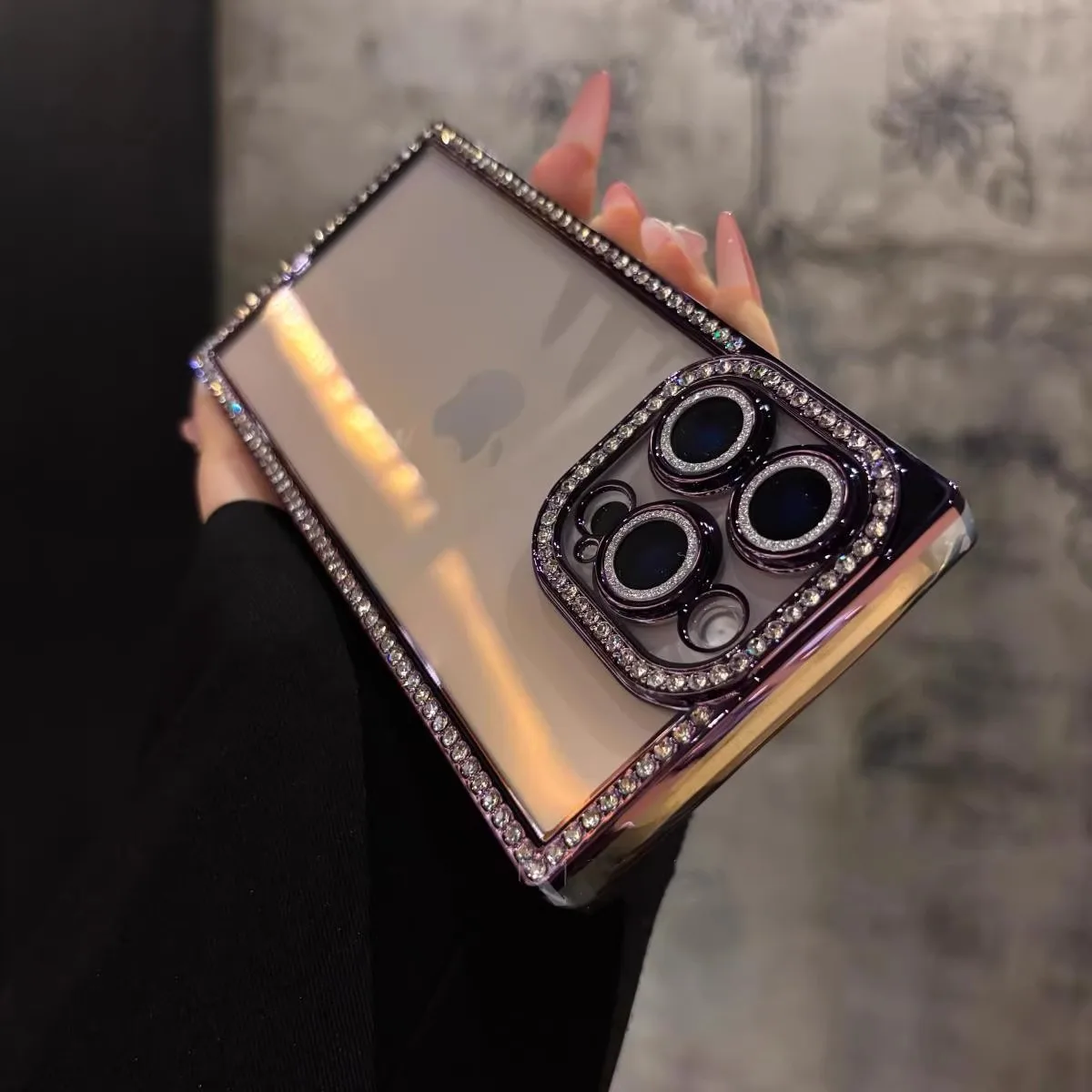 Capa Para Celular Com Strass E Diamante Eletrodepositado (roxo Escuro Para Iphone 15)