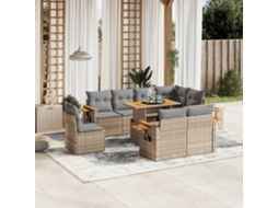 Vidaxl 9 Pcs Conjunto De Sofás P/ Jardim Com Almofadões Vime Pe Bege