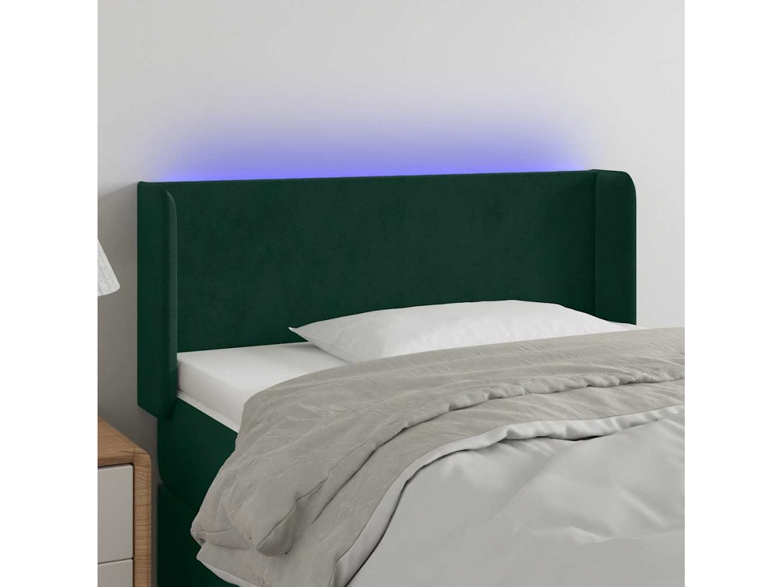 Vidaxl Cabeceira Cama C/ Luzes Led Veludo 103x16x78/88 Cm Verde-escuro