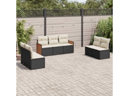 Vidaxl 7 Pcs Conjunto De Sofás P/ Jardim C/ Almofadões Vime Pe Preto