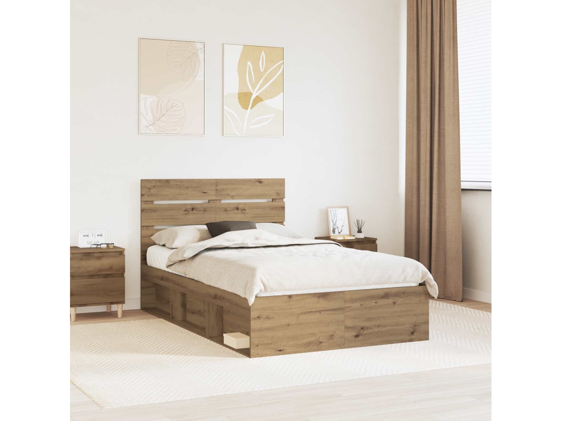 Vidaxl Estrutura Da Cama Com Cabeceira Carvalho Artesanal 135 X 190 Cm