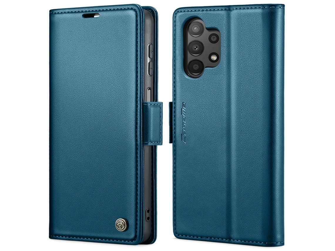 Capa Para Samsung Galaxy A13 5g Borboleta Fivela Litchi Textura De Telefone De Couro Rfid Antirroubo Azul