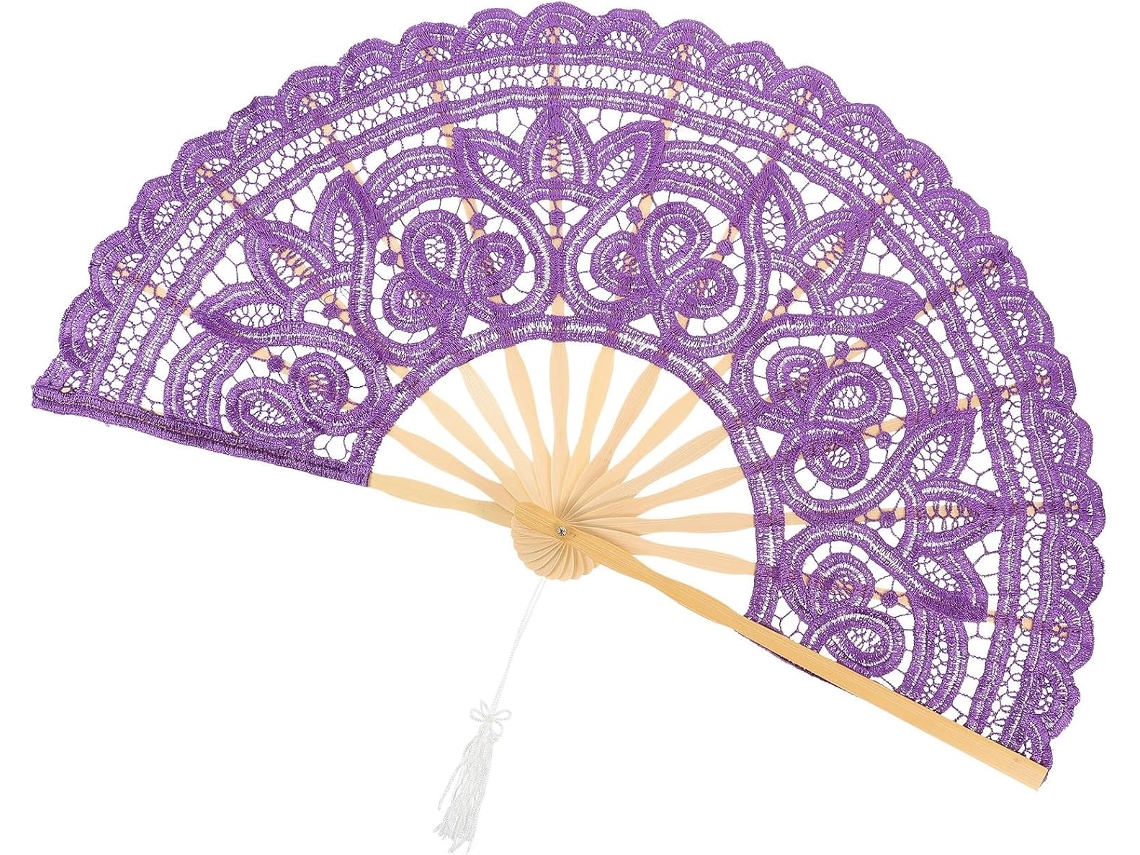 Leque Dobrável Vintage Bambu Renda Acessório Elegante Dança Ideal Casamentos Aniversários Fácil Transportar GOKOCO