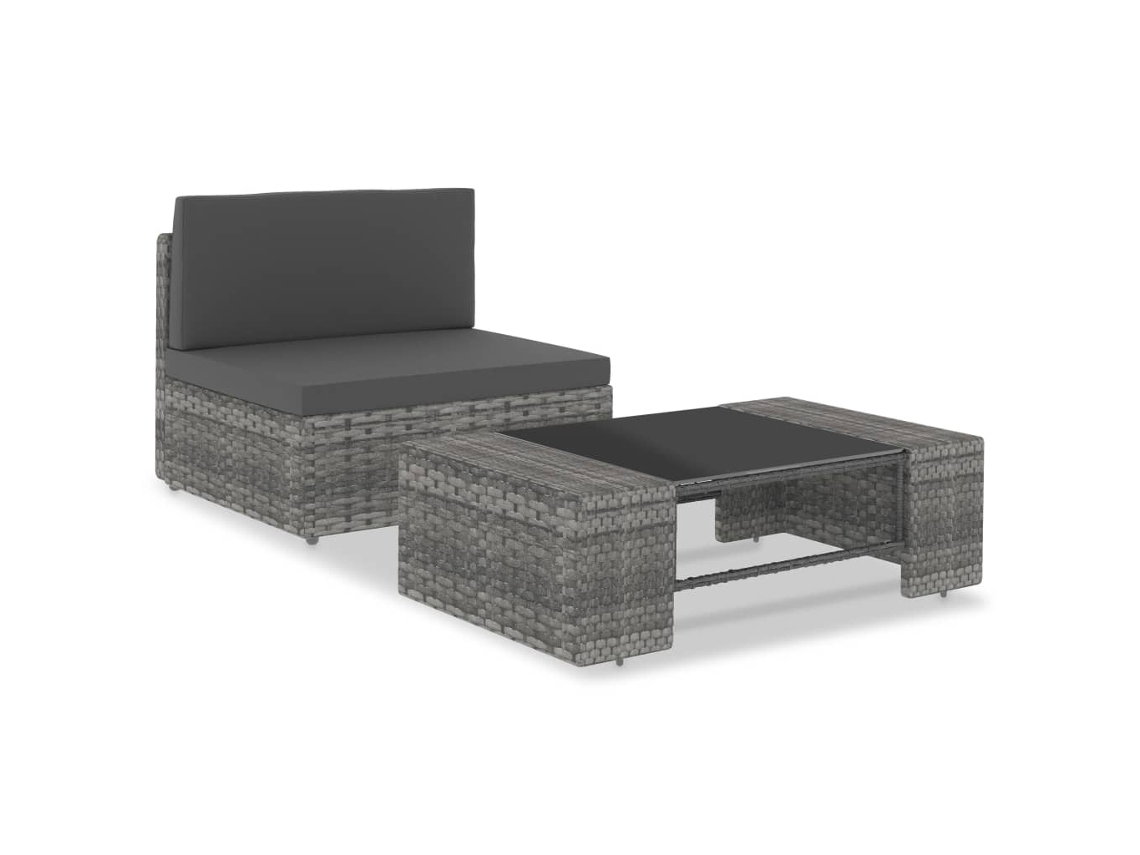 Vidaxl 2 Pcs Conjunto Lounge De Jardim Vime Pe Cinzento