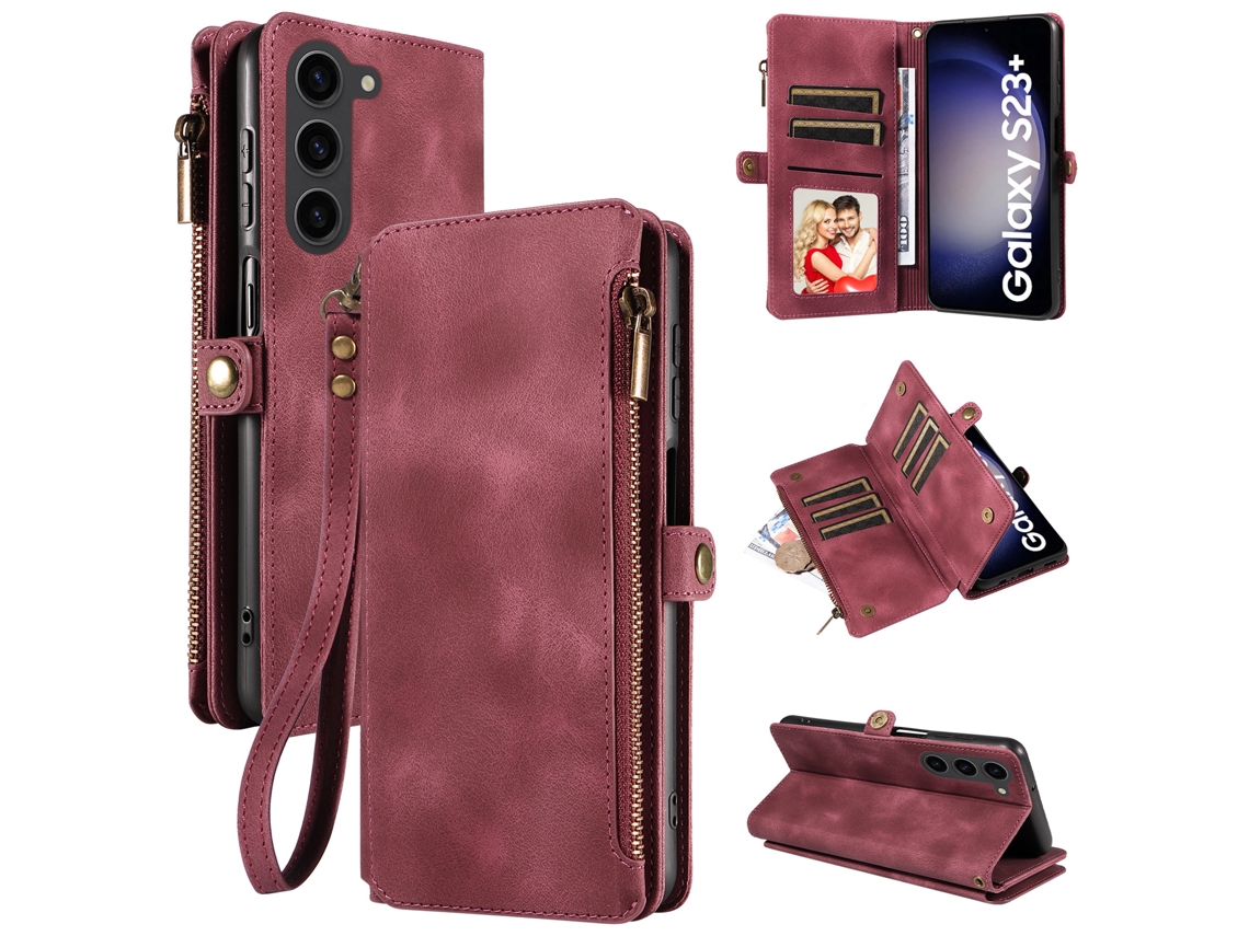 Capa Flip De Couro Com Zíper, Compatível Com Samsung.borgonha - S23 Fe