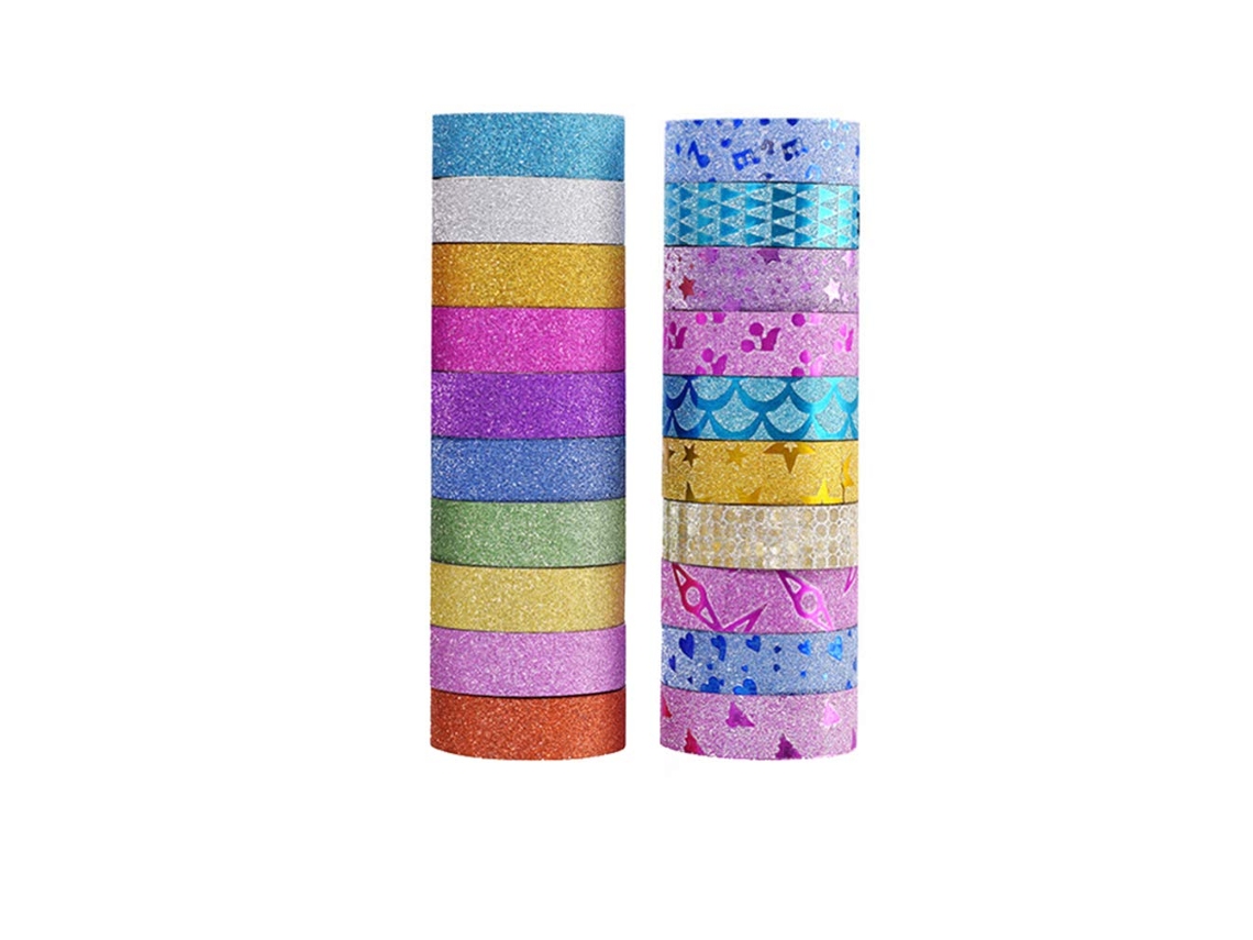 Fita Adesiva, 20 Rolos, Decorativa Com Brilho, Crepe Colorida Scrapbooking, Embrulho De Presentes E Artigos Festas