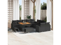 Vidaxl Conjunto De Sofá De Jardim 13 Unid. Preto Vime Pe