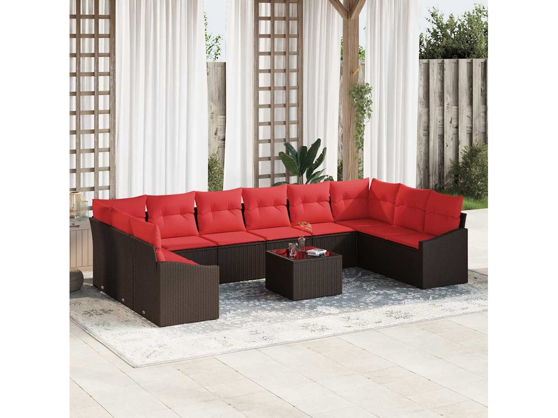 Vidaxl Conjunto De Sofás 11 Unid. Castanho Vime Pe