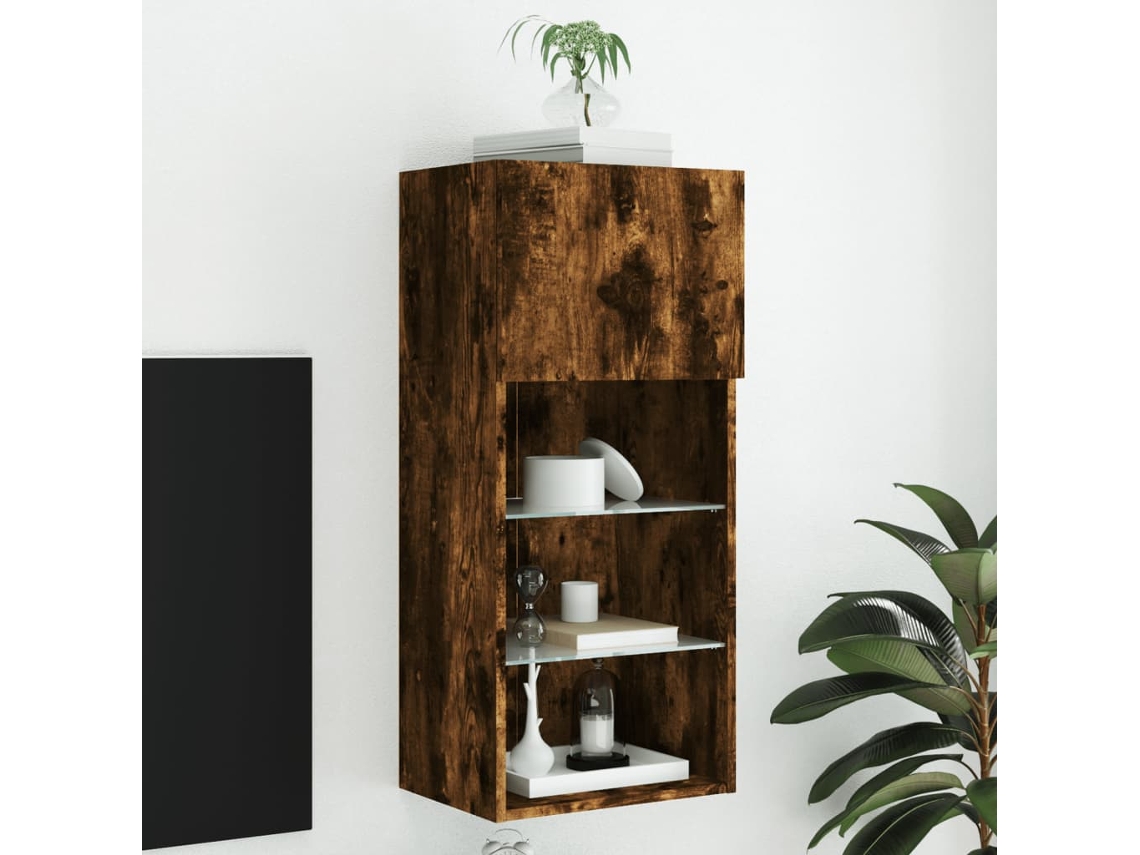 Vidaxl Móvel De Tv Com Luzes Led 40,5x30x90 Cm Carvalho Fumado