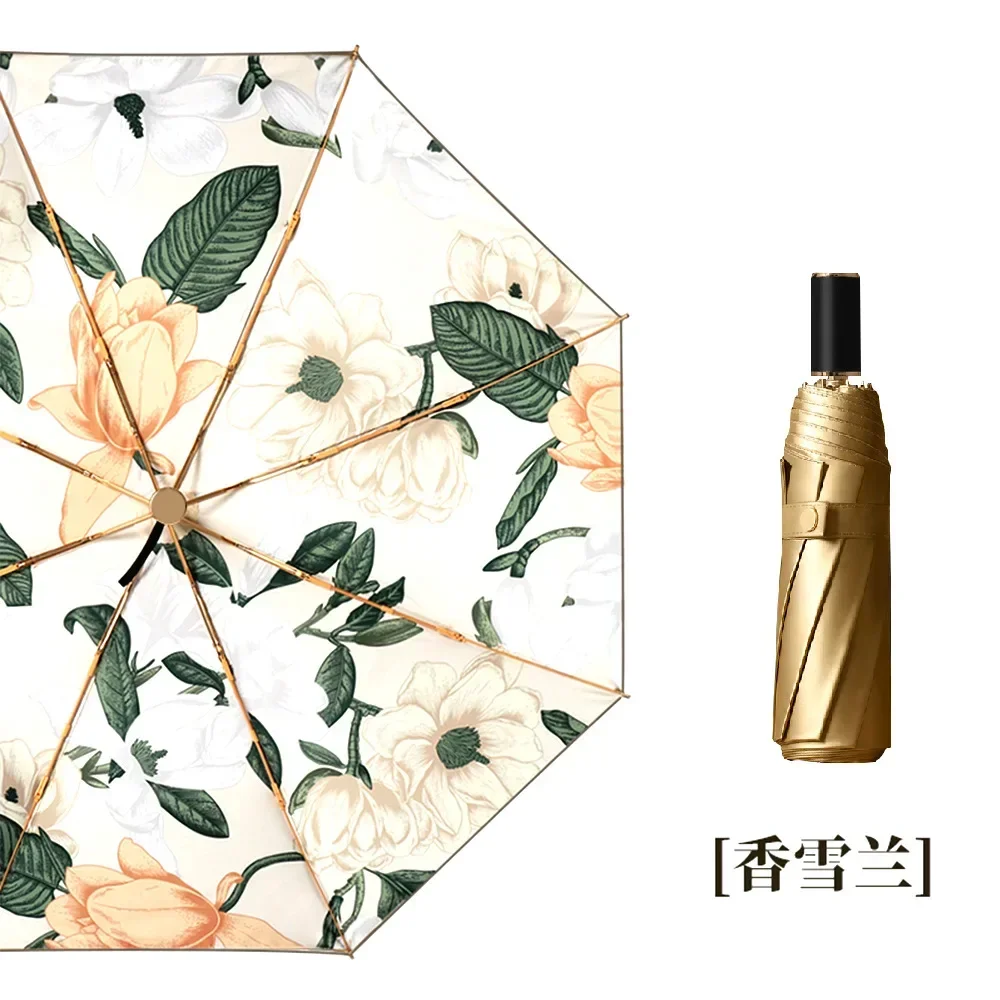Guarda-chuva De Titânio Com Dupla Camada (frésia), Proteção Solar E Proteção Uv, Design Dobrável Em Três Partes.