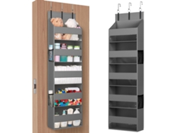 Organizador Suspenso Com 5 Prateleiras E 3 Ganchos,4 Bolsos Laterais,para Quarto,banheiro,cozinha,caravana,campismo,cinza Btforus